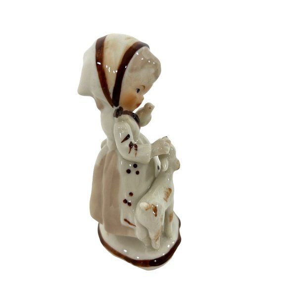 Boy & Girl Porcelain Figurines Glazed Bucolic Vintage 5” with Deer Bird Fox - Picture 6 of 14